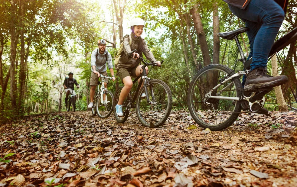 Camping invites diverse outdoor pursuits, including hiking and biking.
